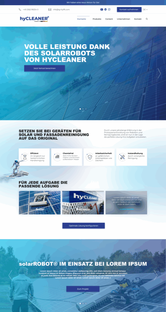 Solarputzroboter Hycleaner Mockup Webdesign