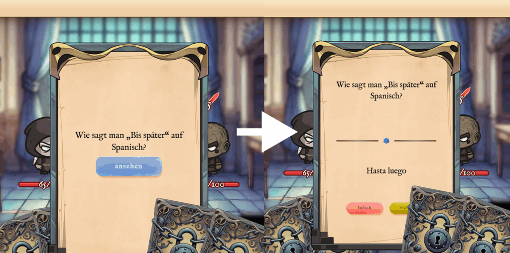 Ablauf des freischalten der Karteikarten durch Beantworten der Fragen