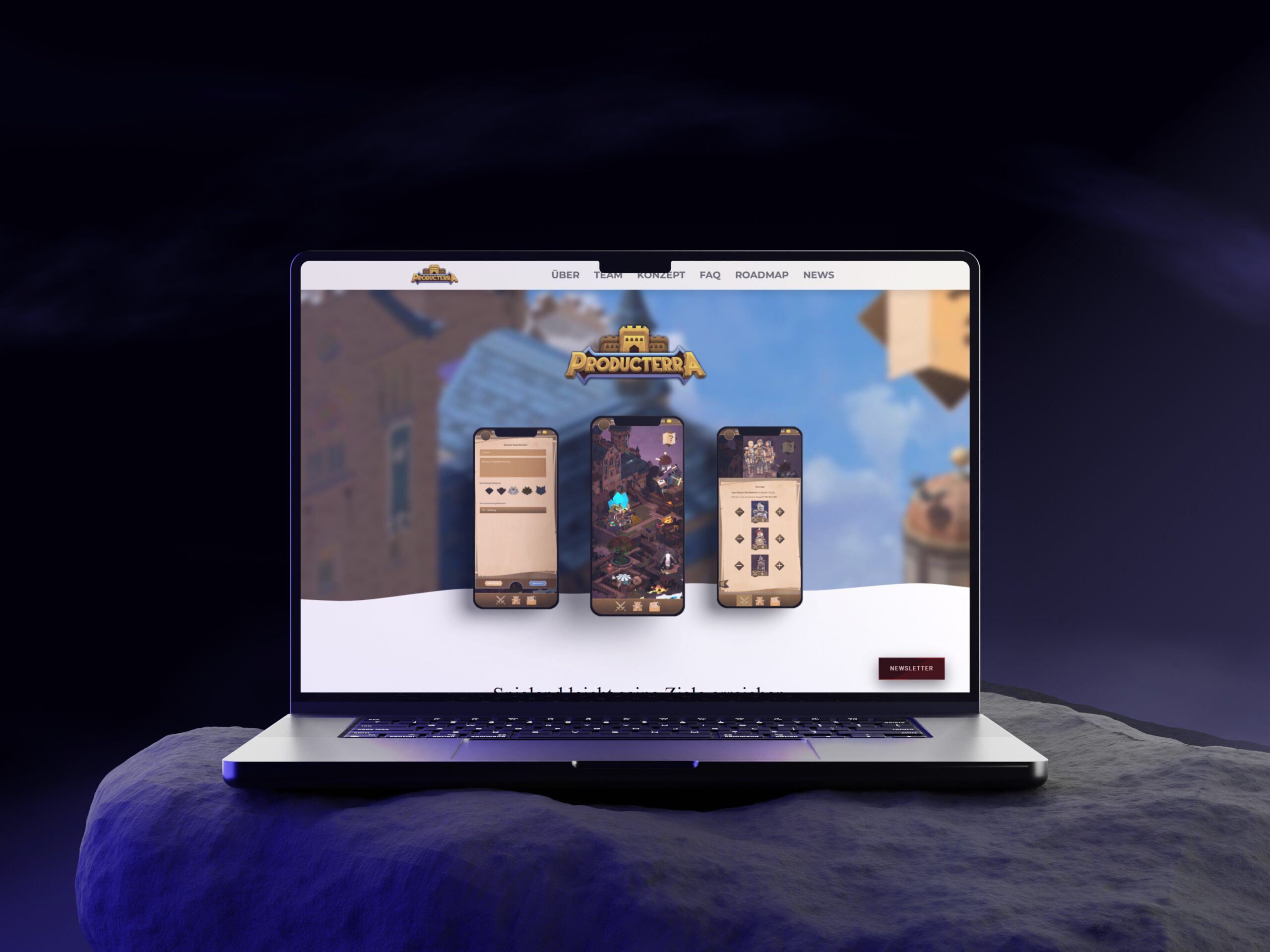 Laptop Mockup City Builder Spiel zur Motivationssteigerung